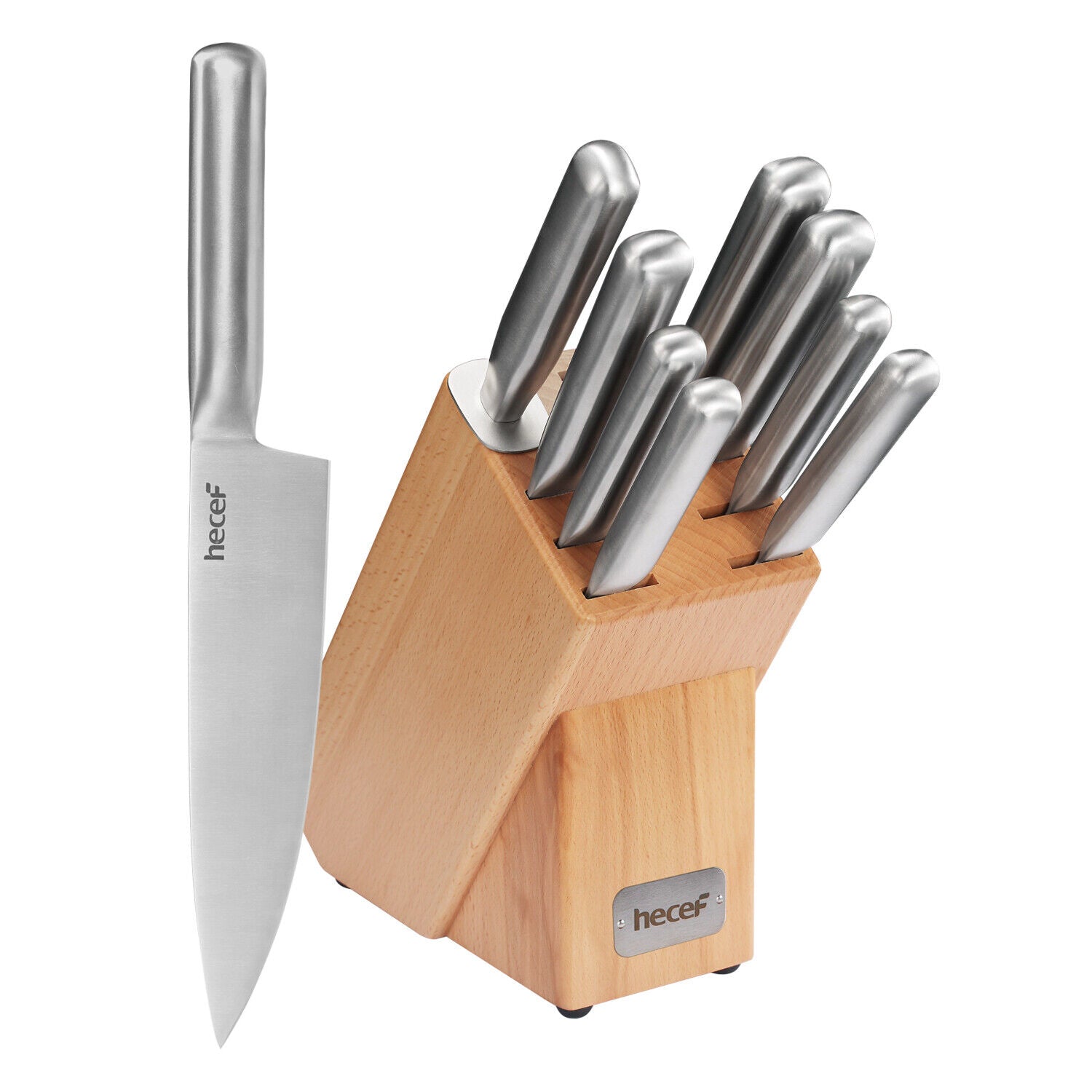  hecef Knife Set, 15 Pieces Knives Set for Kitchen with Wooden  Block, Stainless Steel Blade with Patented Handle, Damascus Style Kitchen Knife  Set with Steak Knives, Scissors, Sharpening Steel & Block
