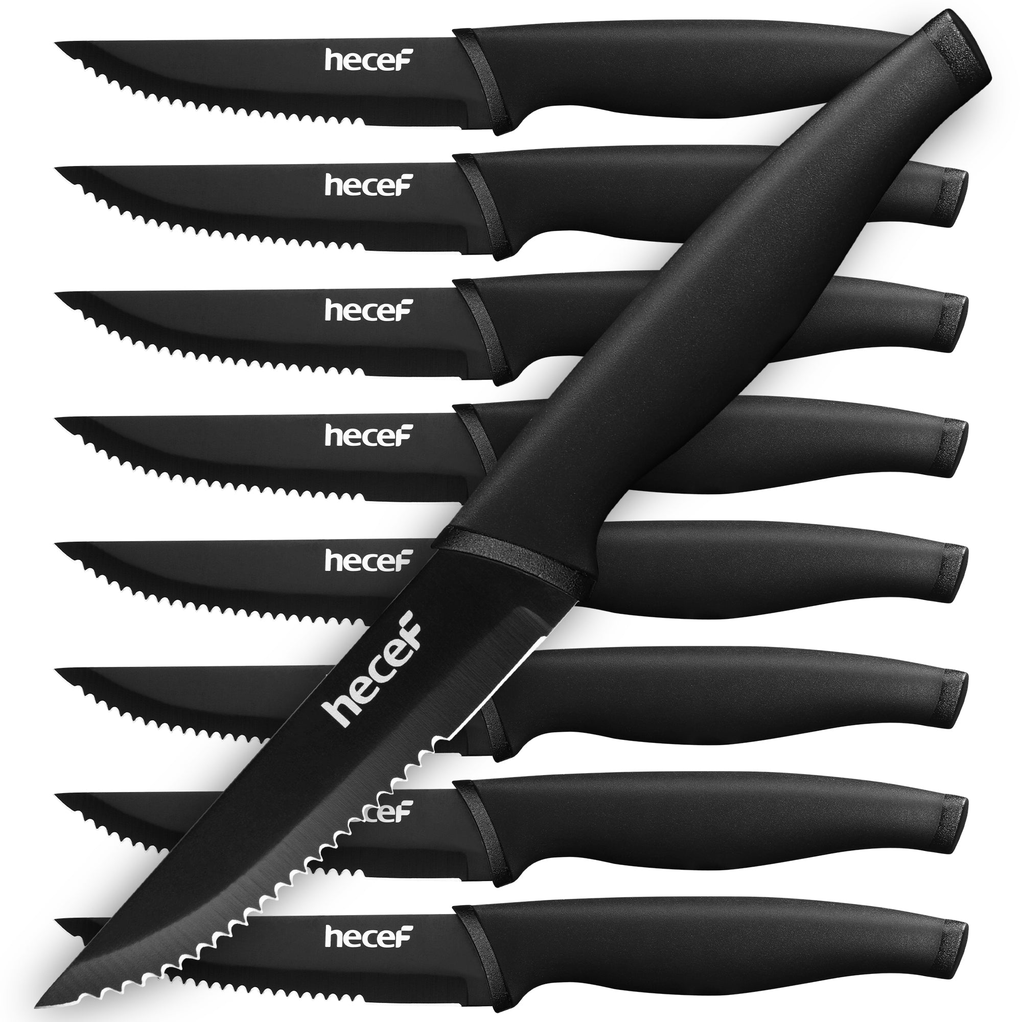 hecef Vintage Kitchen Knife Set, Stainless Steel Non-stick Black Coated  Knives with Extra Sheaths, Includes 8'' Chef Knife, 8'' Bread Knife, 7