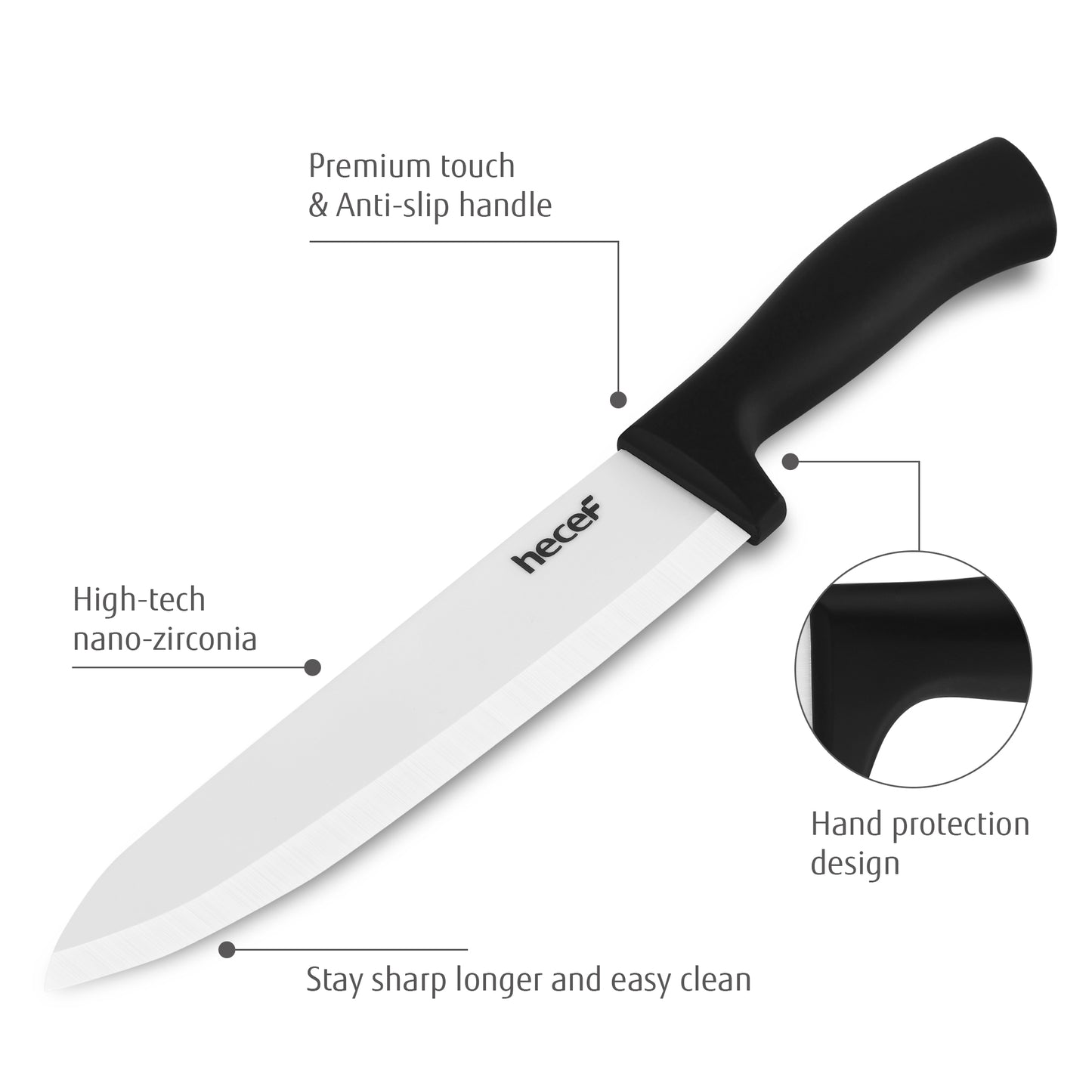 Hecef 3 PCS White Ceremic Chef's Knife,Utility Knife, Fruit Paring Knife