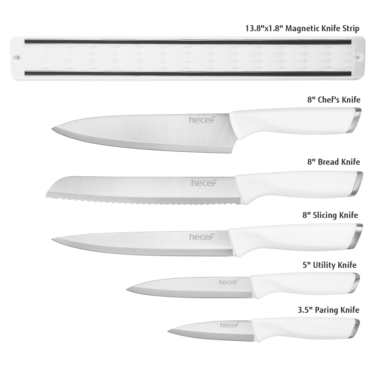 Diamosteel 5 PCS Kitchen Knife Set with Magnetic Knife Strip for Wall