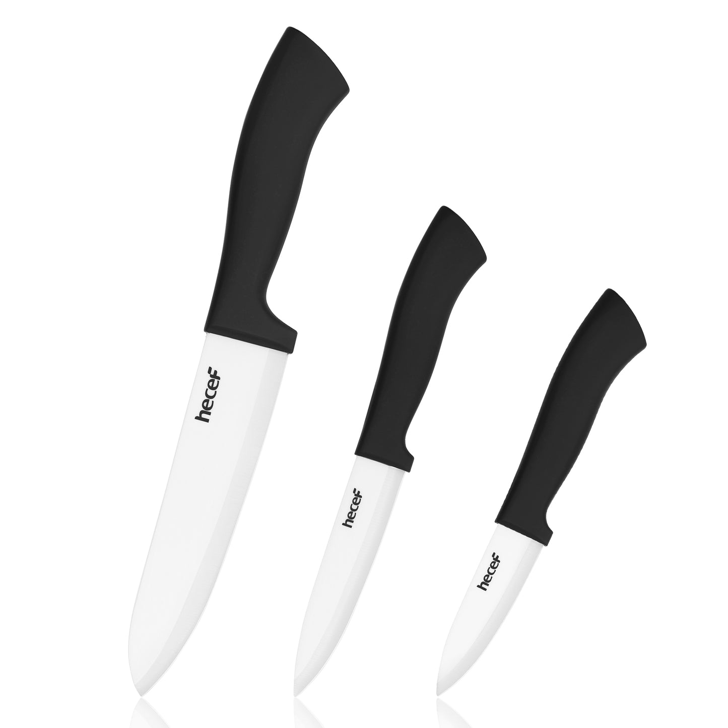 Hecef 3 PCS White Ceremic Chef's Knife,Utility Knife, Fruit Paring Knife