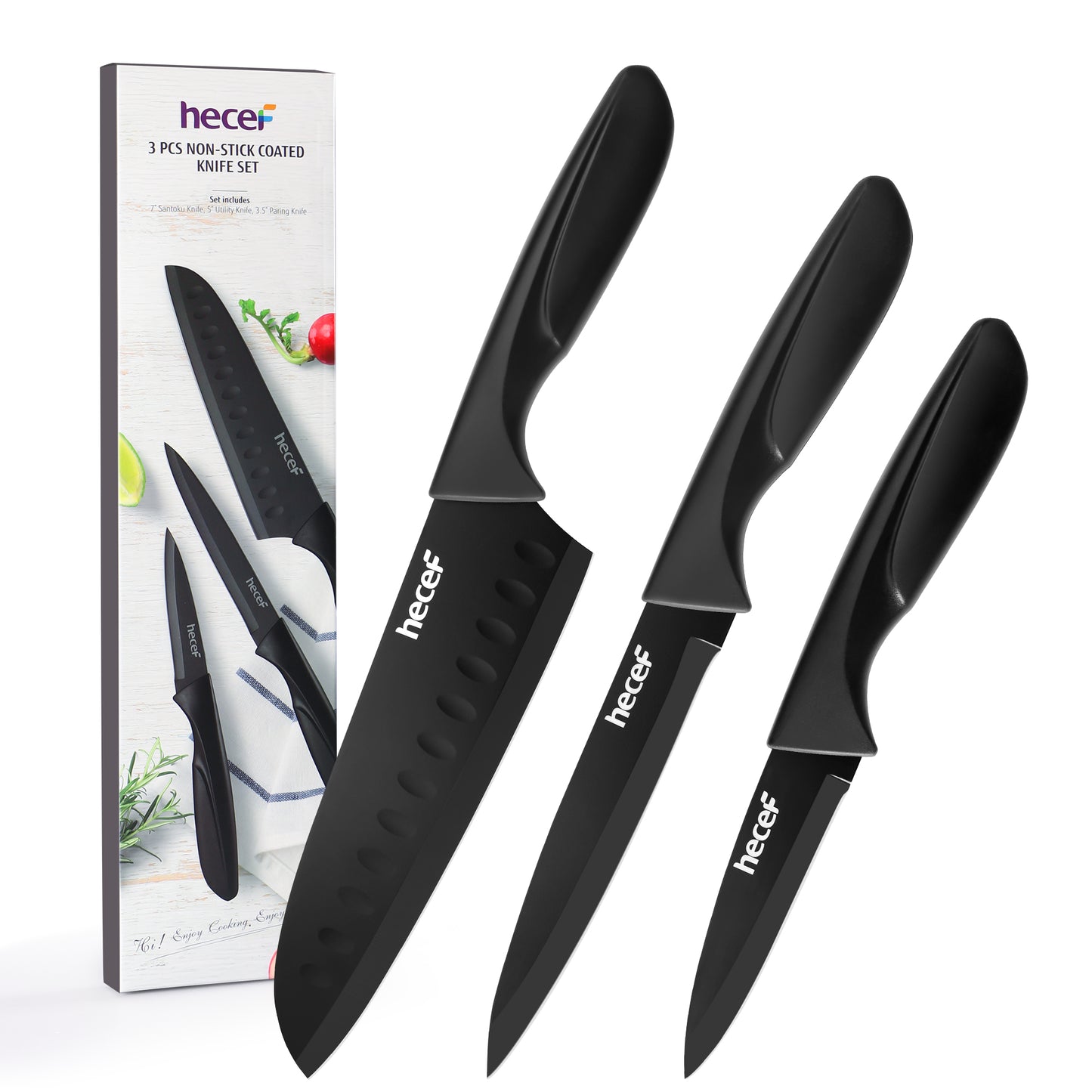 Hecef 3 Pieces Knife Set, Sharp Stainless Steel Chef Cooking Knife