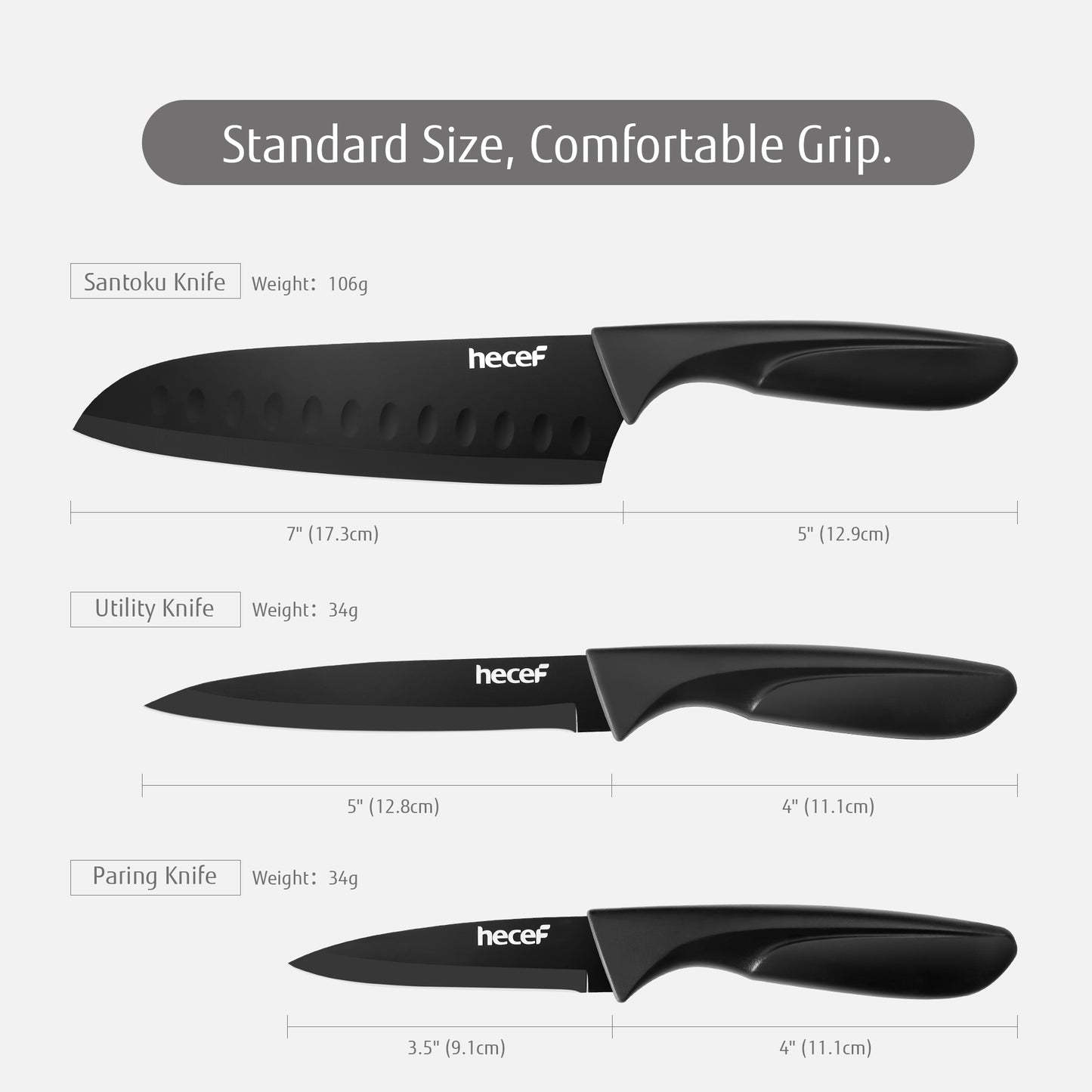 Hecef 3 Pieces Knife Set, Sharp Stainless Steel Chef Cooking Knife