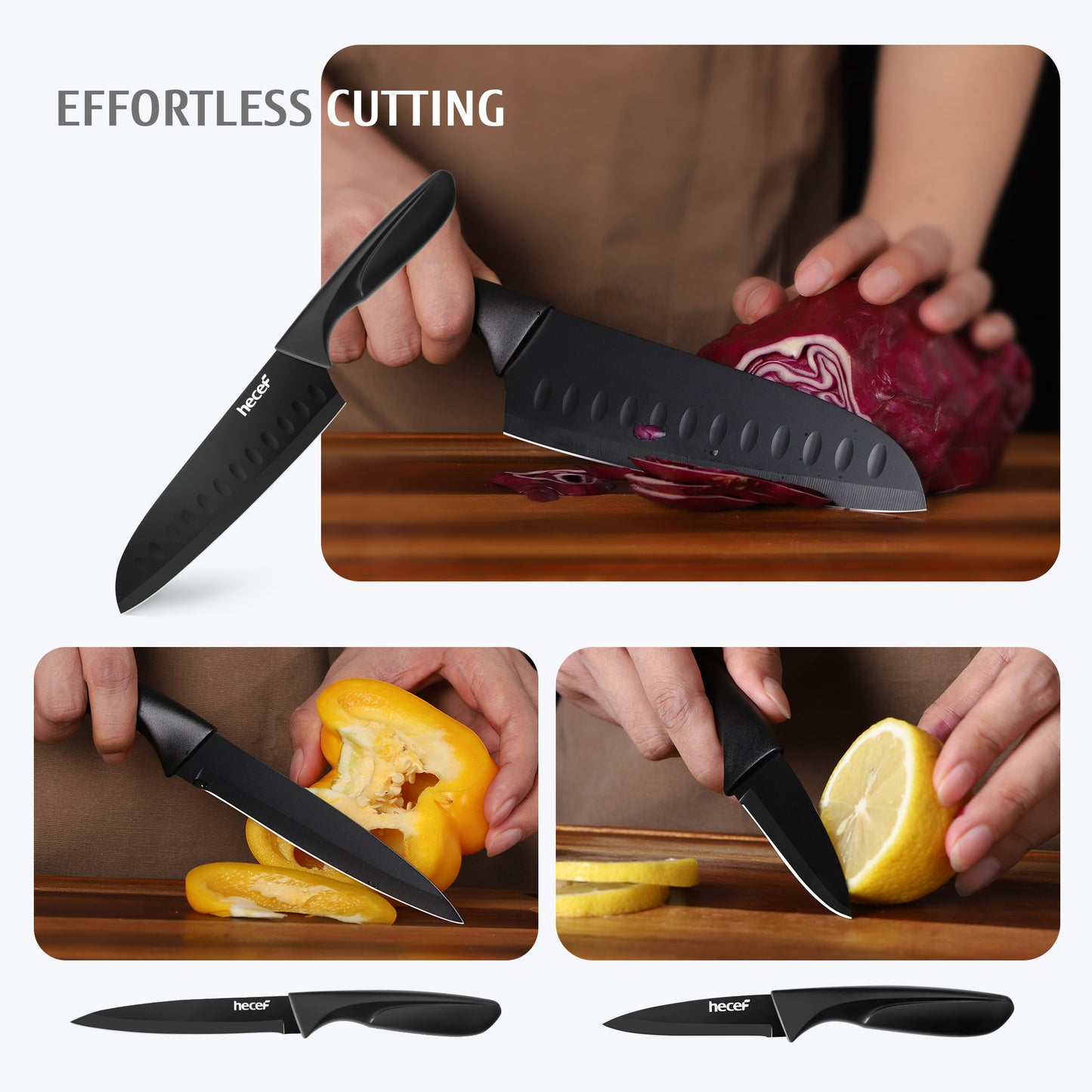 Hecef 3 Pieces Knife Set, Sharp Stainless Steel Chef Cooking Knife