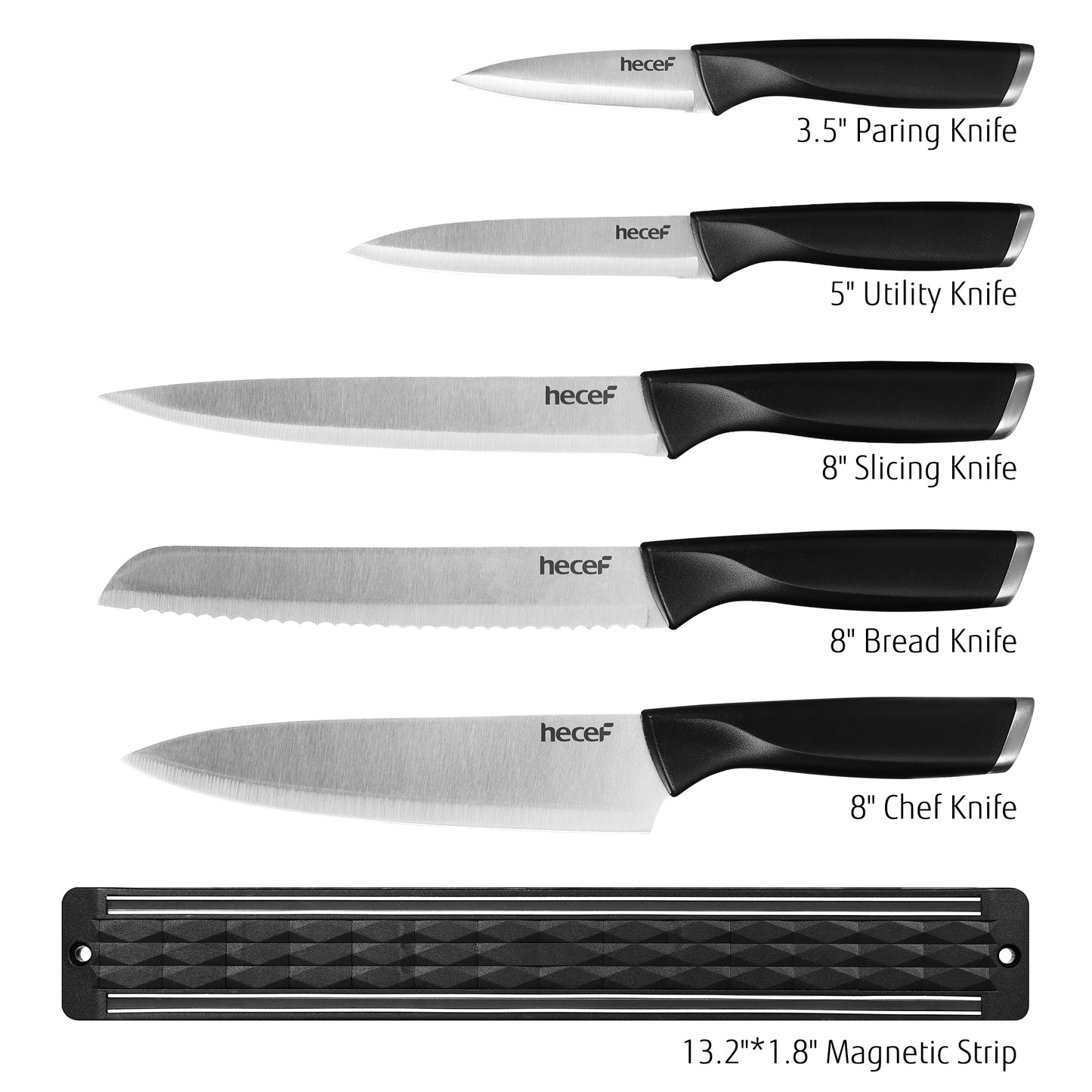 Diamosteel 5 PCS Kitchen Knife Set with Magnetic Knife Strip for Wall