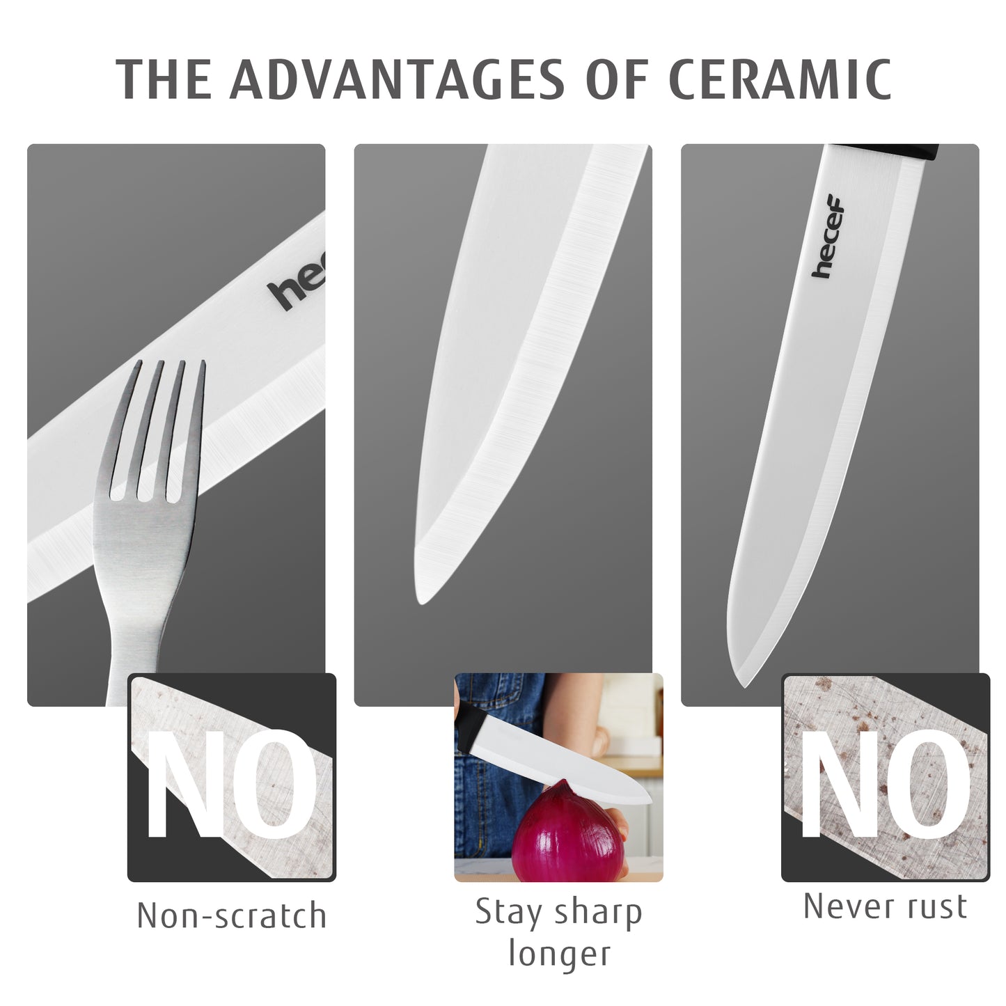 hecef White Ceramic Knife Set of 3, Sharp Knife Set Include 6'' Chef's Knife, 4'' Utility Knife and 3'' Paring Knife - Never Rust Blade for Vegetables, Fruits and Meats