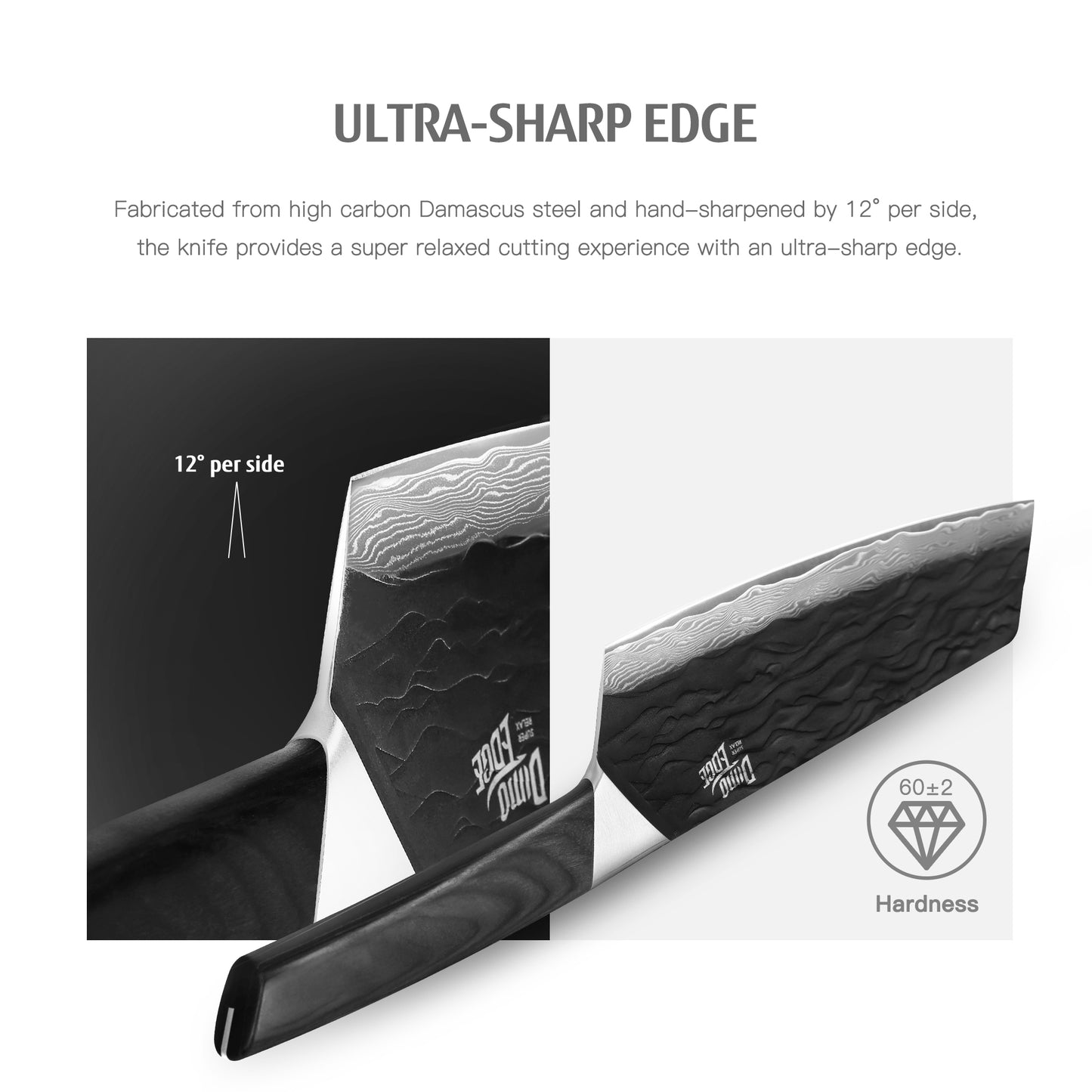 Damascus Clever Knife Japanese, Ultra Sharp Damascus Steel Black Oxide Hammered Chef Cleaver Bunka Knife