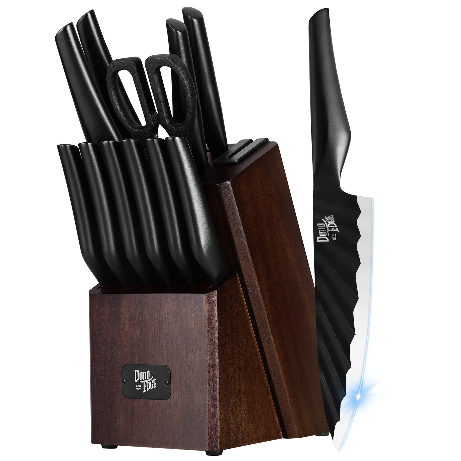 Dimoedge Kitchen Knife Block Set with Built-in Sharpener, Ultra-Sharp 13-Piece Stainless Steel Knives with Ergonomic Hollow Handle - Hecef Kitchen