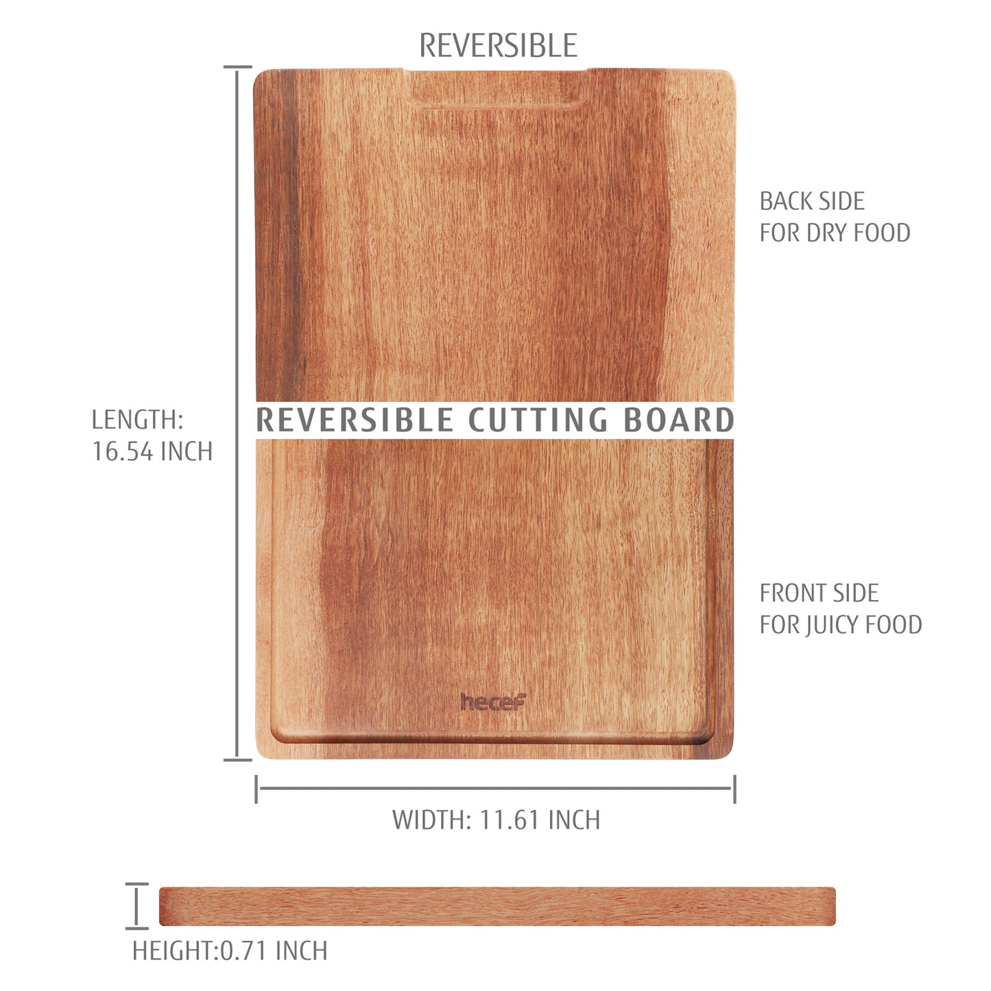 Hecef 16 inches Wooden Cutting Board with Juice Grooves, Premium Sandalwood Kitchen Chopping Board