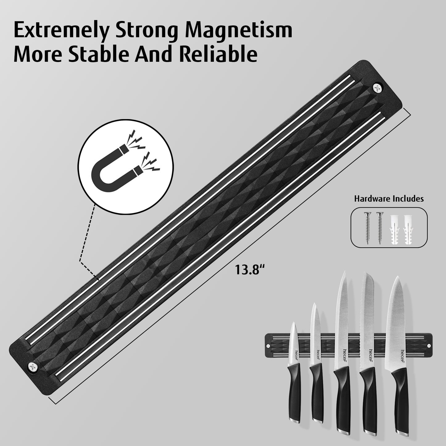 Diamosteel 5 PCS Kitchen Knife Set with Magnetic Knife Strip for Wall