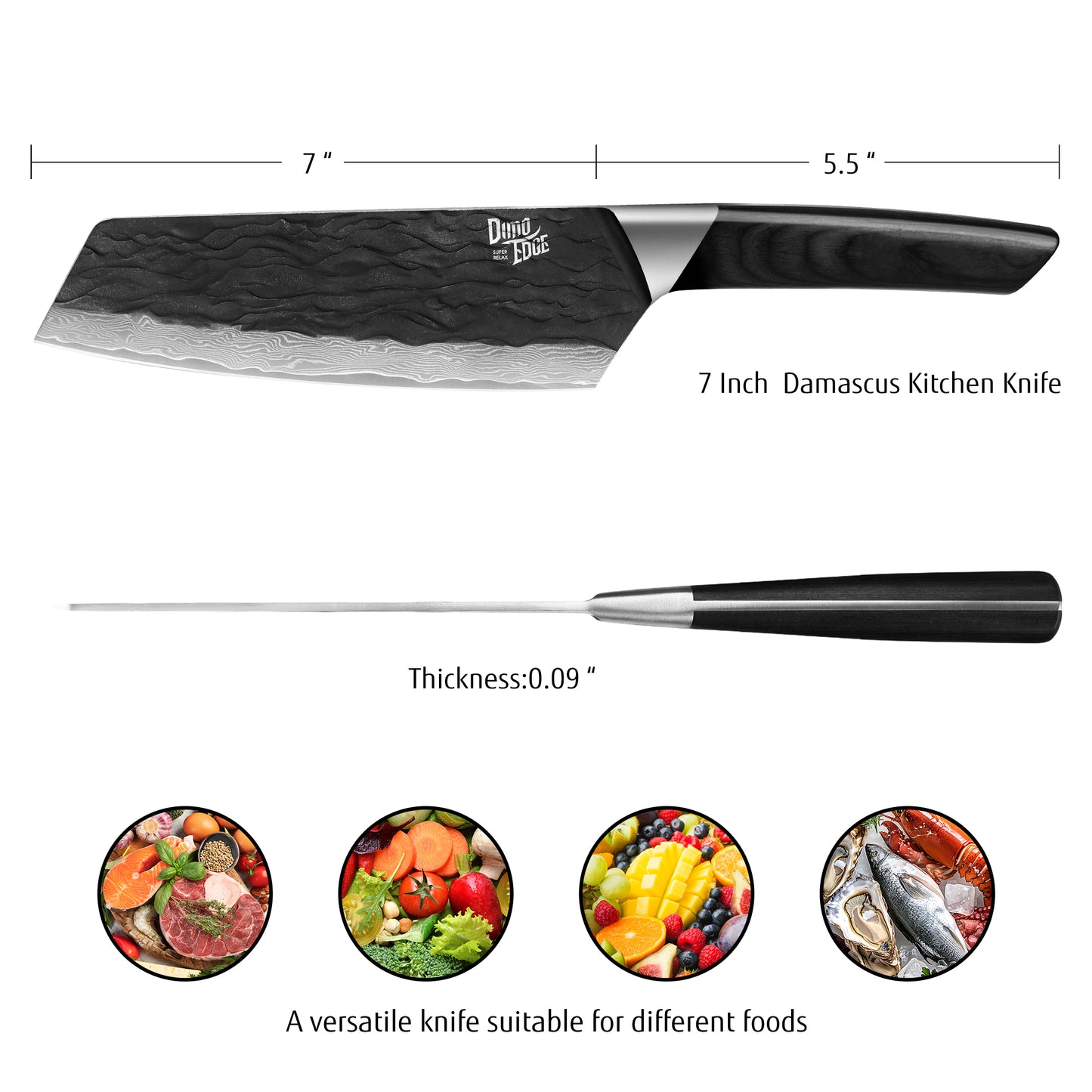 Damascus Clever Knife Japanese, Ultra Sharp Damascus Steel Black Oxide Hammered Chef Cleaver Bunka Knife