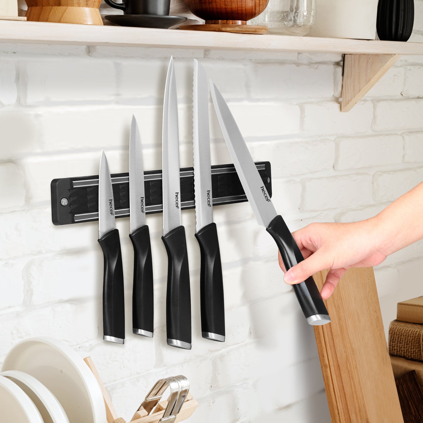 Diamosteel 5 PCS Kitchen Knife Set with Magnetic Knife Strip for Wall