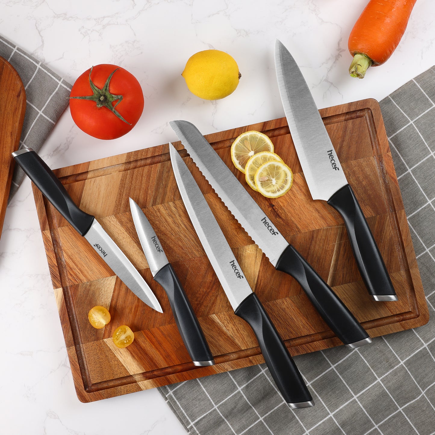 Diamosteel 5 PCS Kitchen Knife Set with Magnetic Knife Strip for Wall