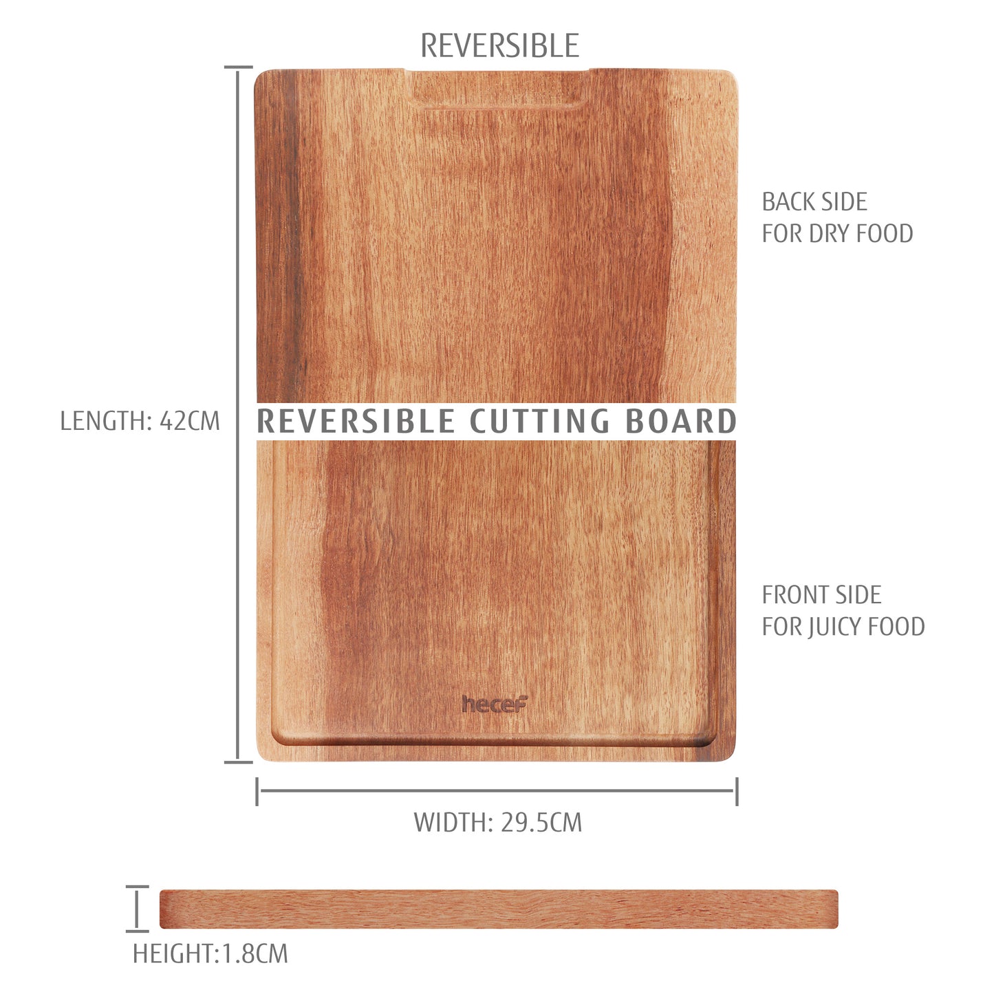 Hecef 16 inches Wooden Cutting Board with Juice Grooves, Premium Sandalwood Kitchen Chopping Board