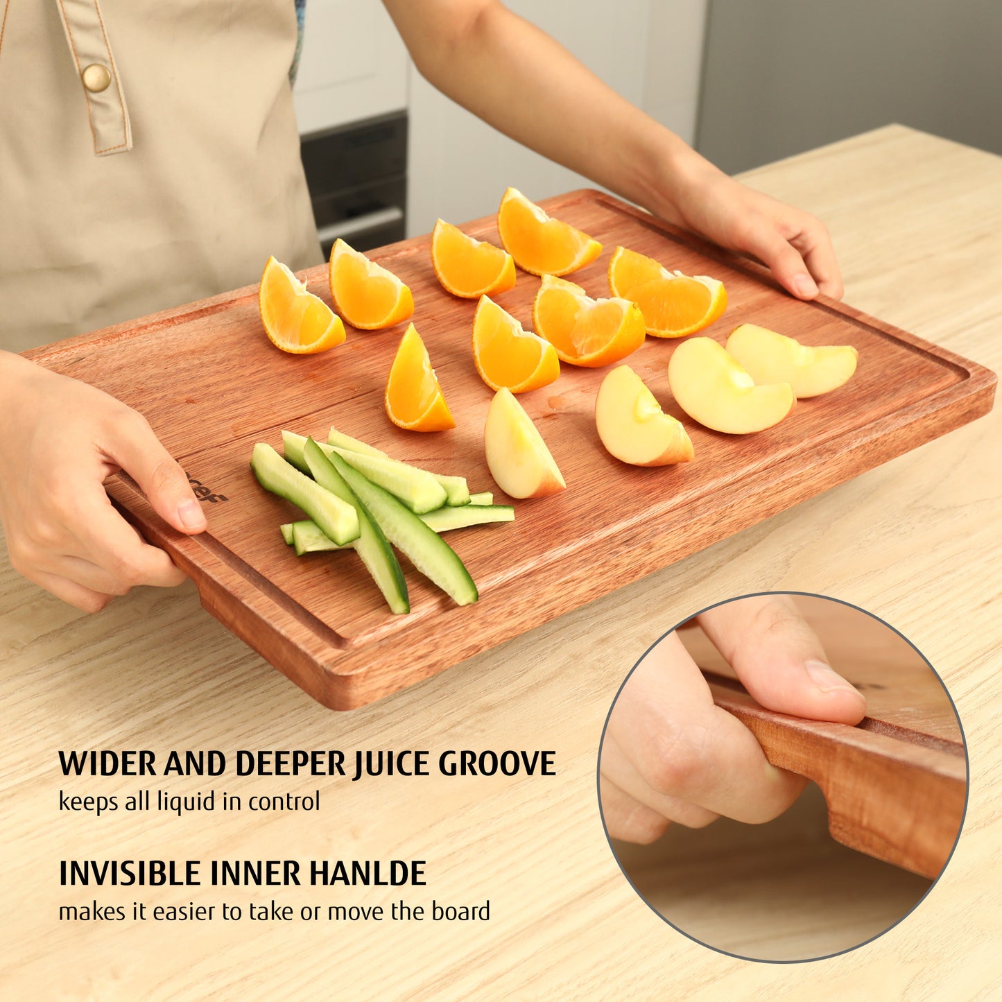 Hecef 16 inches Wooden Cutting Board with Juice Grooves, Premium Sandalwood Kitchen Chopping Board