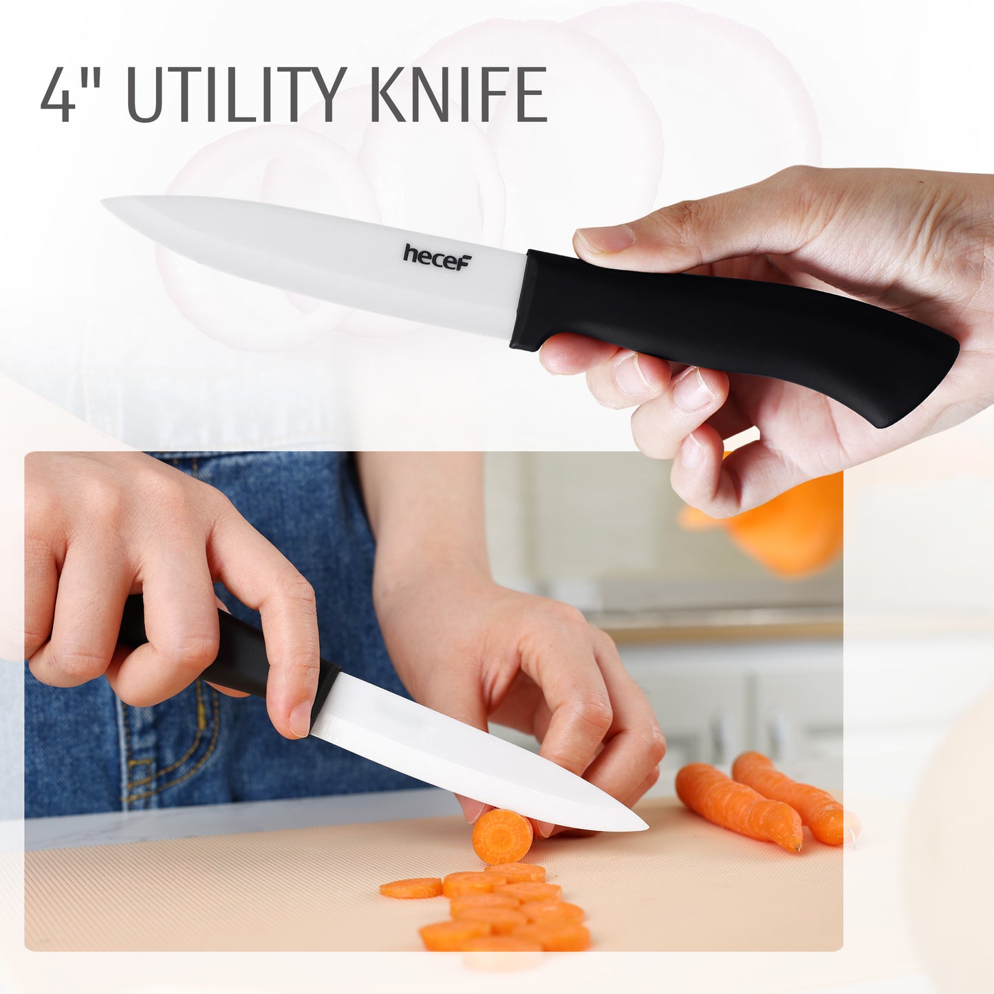 hecef White Ceramic Knife Set of 3, Sharp Knife Set Include 6'' Chef's Knife, 4'' Utility Knife and 3'' Paring Knife - Never Rust Blade for Vegetables, Fruits and Meats