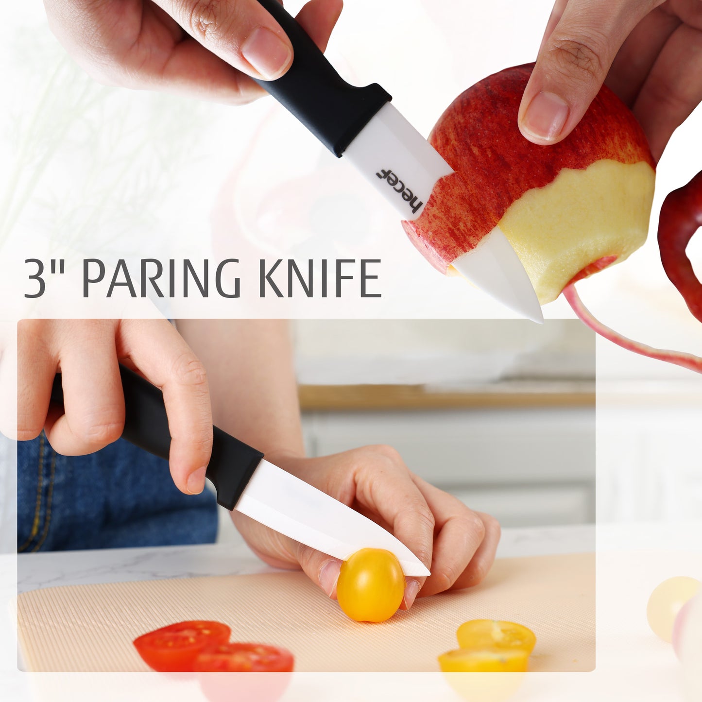 hecef White Ceramic Knife Set of 3, Sharp Knife Set Include 6'' Chef's Knife, 4'' Utility Knife and 3'' Paring Knife - Never Rust Blade for Vegetables, Fruits and Meats