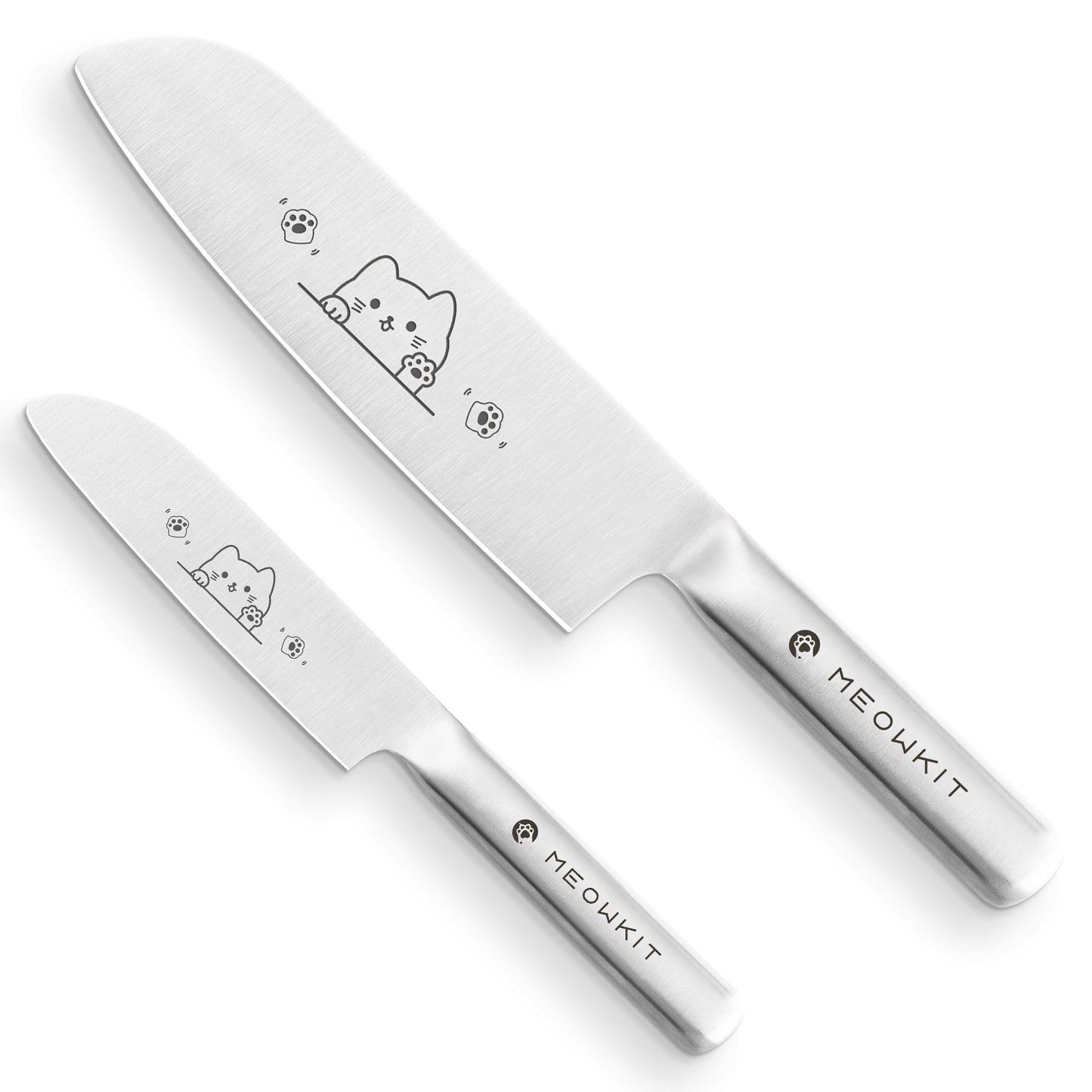 Meowkit 2-Piece Forged Knife Set with Cat Etching, German Steel Razor Sharp Cutting Knife