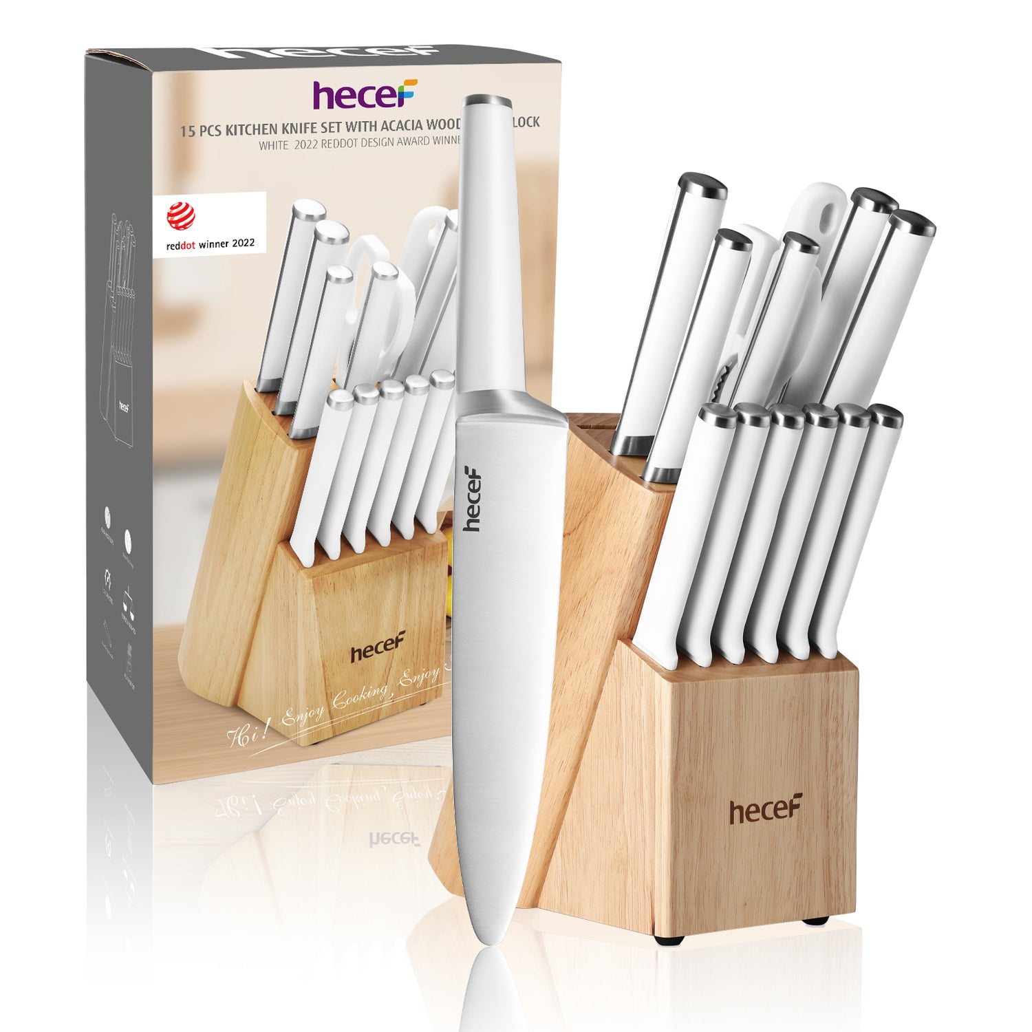 15Pcs Kitchen Knife Set w/Wooden Block Sharpener Pro Stainless Steel Chef  Knives