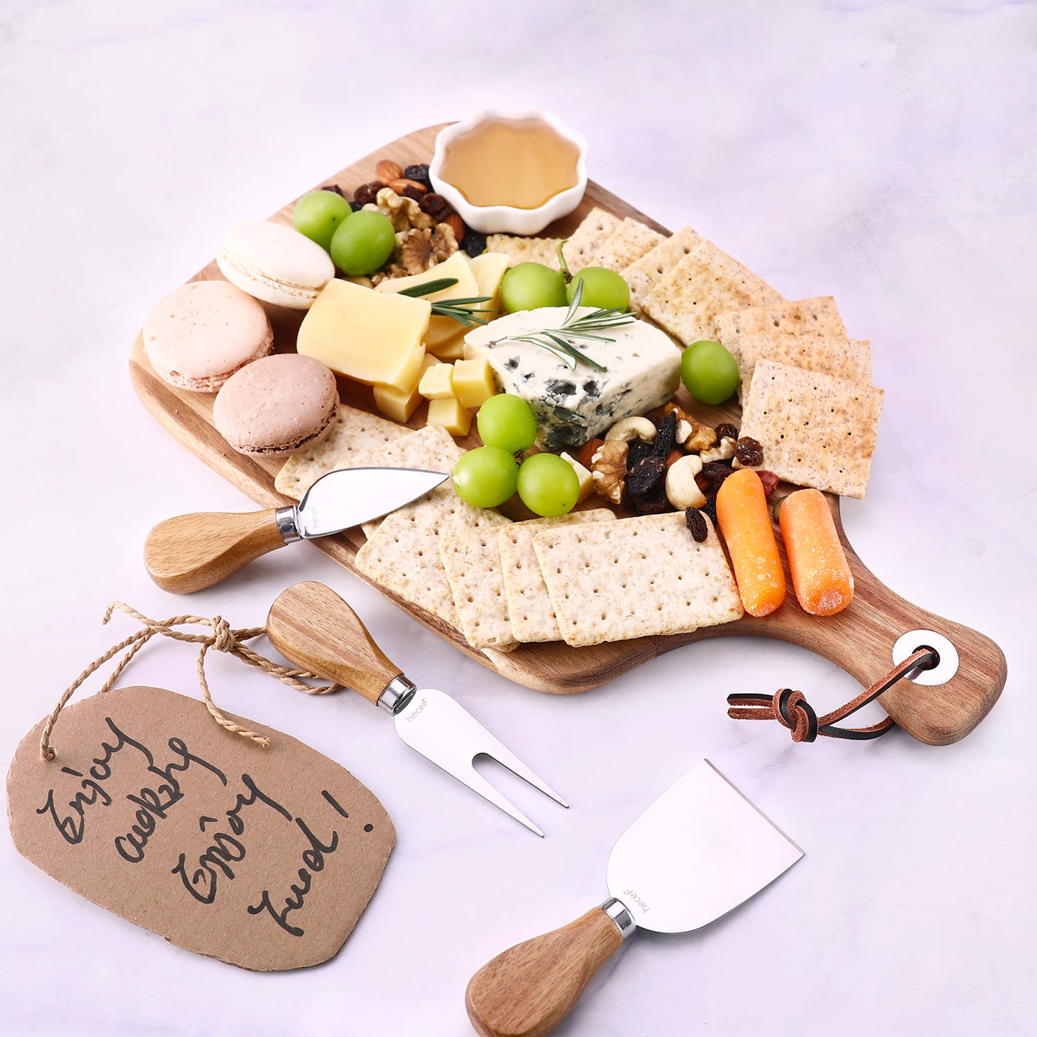 Hecef 2-3 Person Bigger Cheese Board Gift set of 4, a Bigger Acacia Wo –  Hecef Kitchen