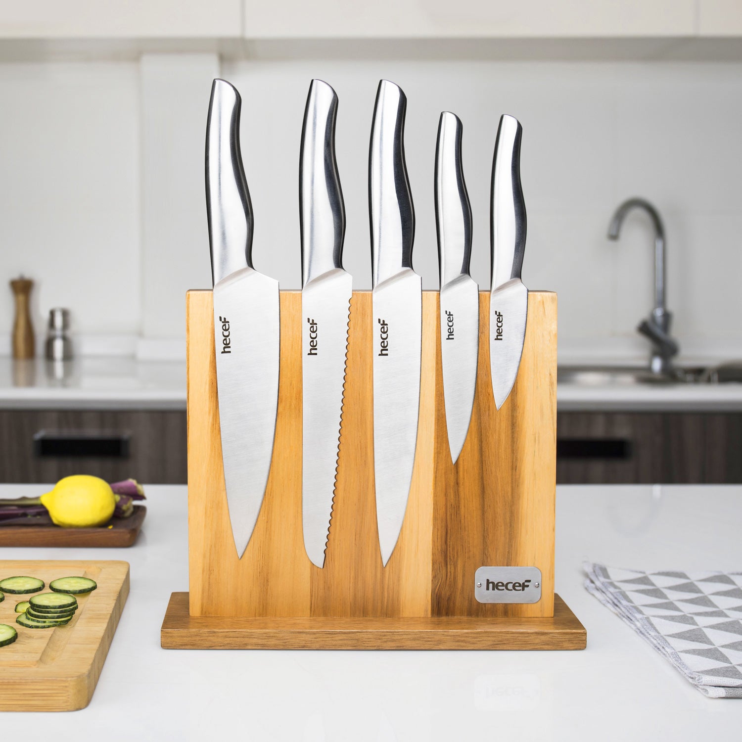 Hecef Block Knife Set, 10 Piece Kitchen Knife Set with Wooden Block & –  Hecef Kitchen