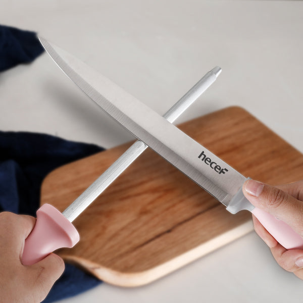 hecef Kitchen Knife Block Set, 14 Pieces Set with Wooden Block & Sharpener  Steel & All-purpose Scissors, High Carbon Stainless Steel Cutlery Set