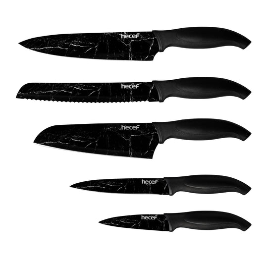 Hecef 5 Pieces Black Coated Knife Set with Hollow Handles, Kitchen Kni – Hecef  Kitchen