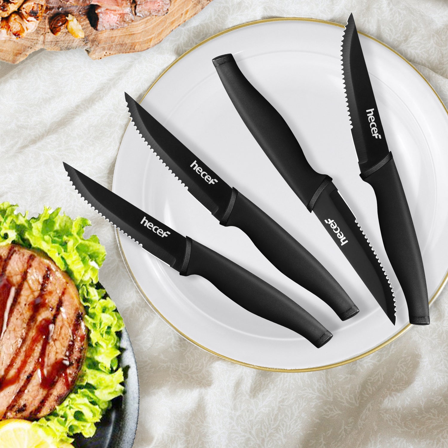 Hecef High Carbon Black Oxide Stainless Steel Chef Knife Set with 6 Blade  Guards 741393578614