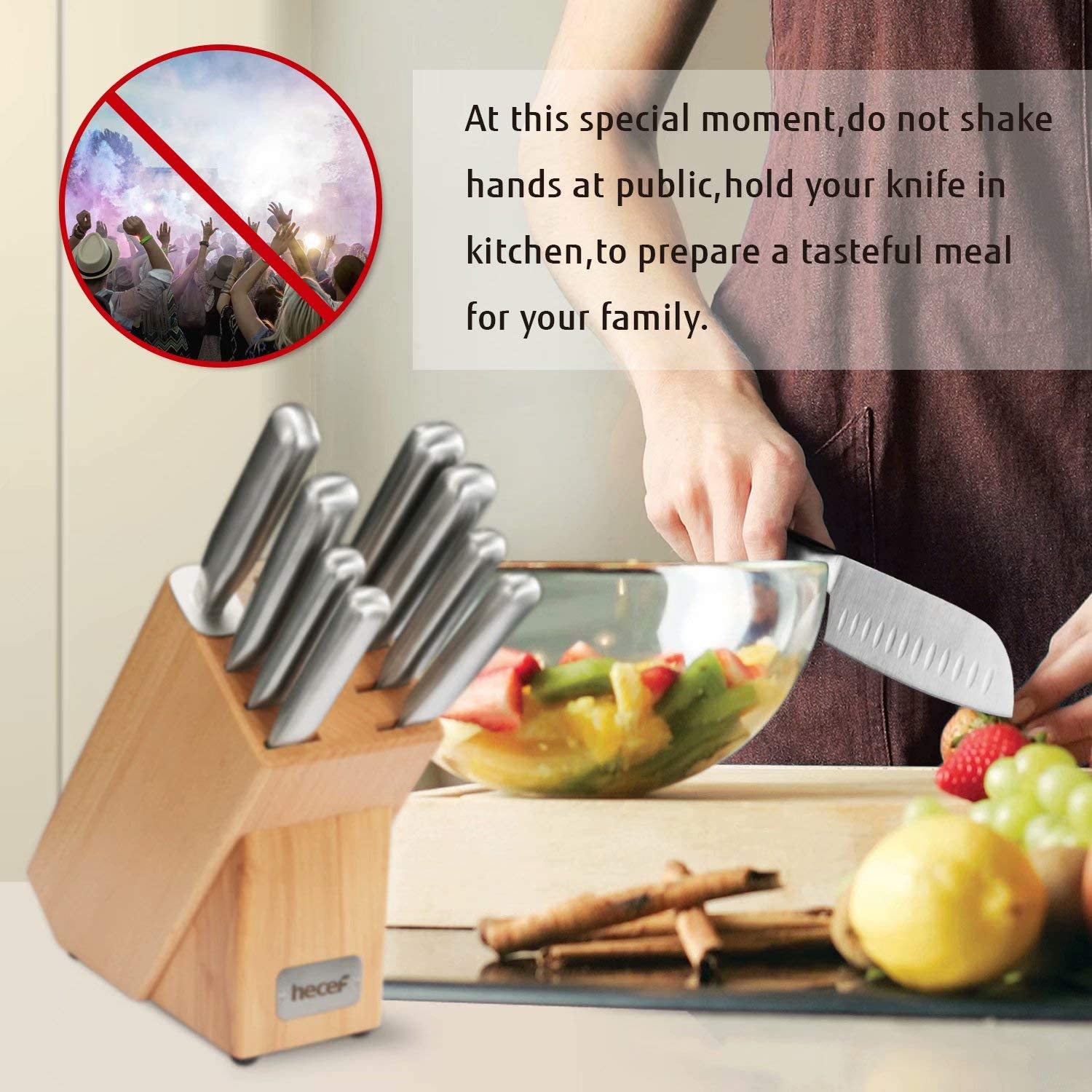 Hecef 14pcs Kitchen Knife Set High Carbon Stainless Steel Cutlery Gift Set with Wooden Block, Size: One size, Yellow