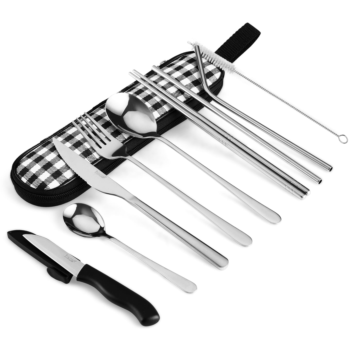 Travel Utensils Set 6 Piece Ceramic Handle Camping Office Lunch