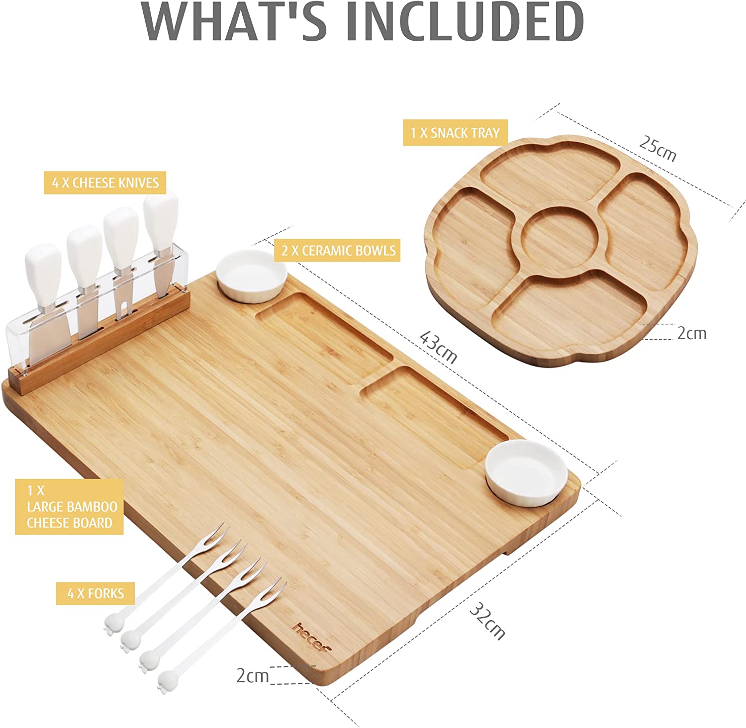 Multi-function Large Natural Bamboo Cutting Board Set with food
